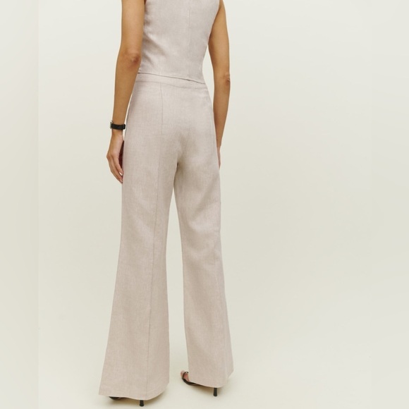 Reformation Silvie Linen Flared Wide Leg High Rise Oatmeal Beige Pants EUC Sz 4 - Picture 2 of 11